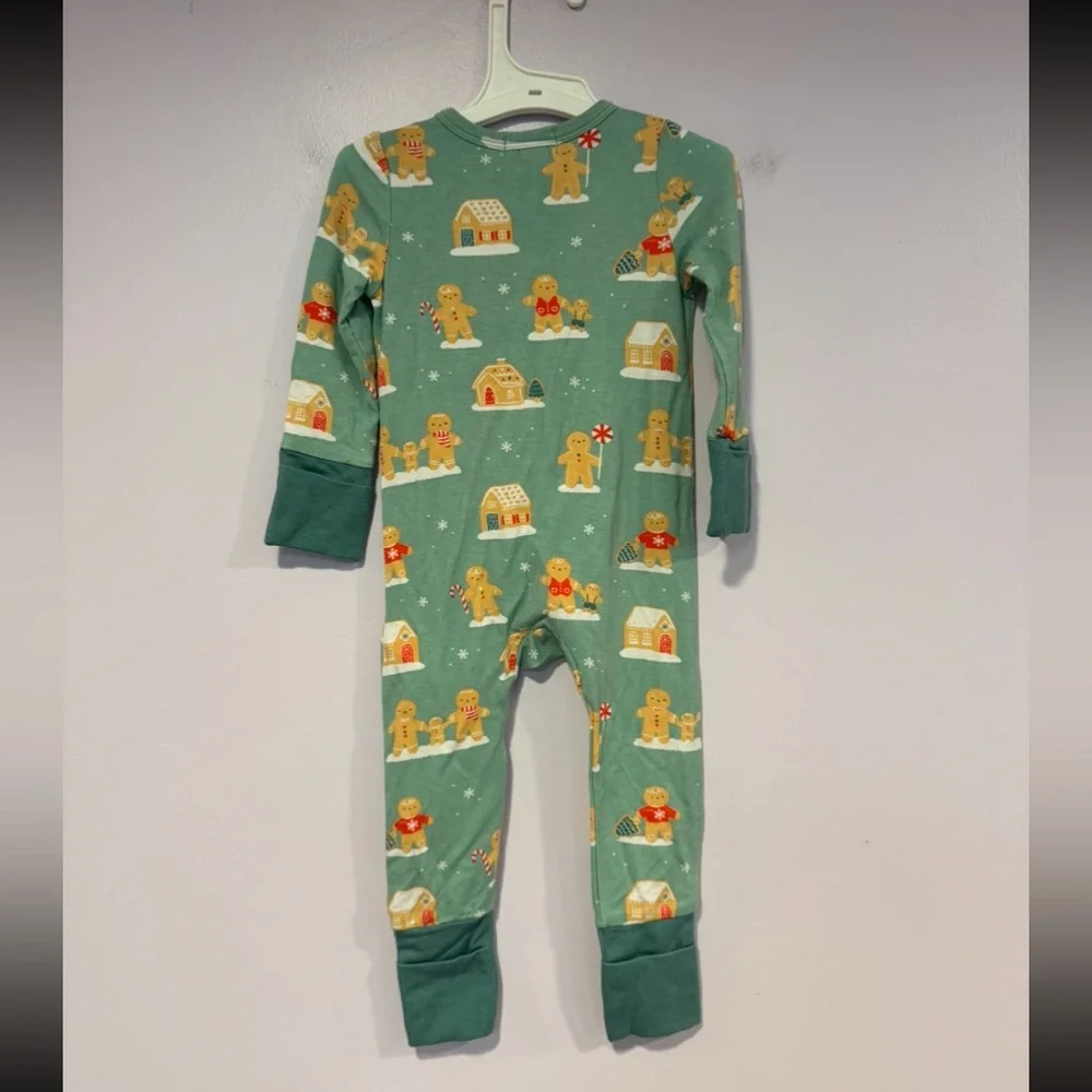 Angel Dear Festive Gingerbread Green Kids Footie Bamboo Christmas‎ NWT